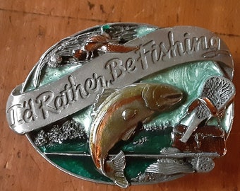 Vintage 1985 Pewter Fishing Belt Buckle - Siskiyou Buckle Co.