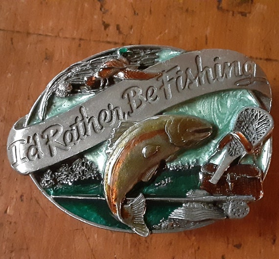 Vintage 1985 Belt Buckle Fishing Belt Buckle Sisk… - image 1