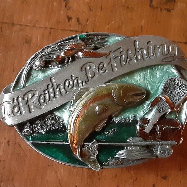 Vintage 1985 Belt Buckle Fishing Belt Buckle Siskiyou Buckle Co. Made in USA