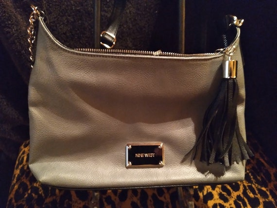 Vintage Nine West Gray & Black Leather Women's Bag - image 1