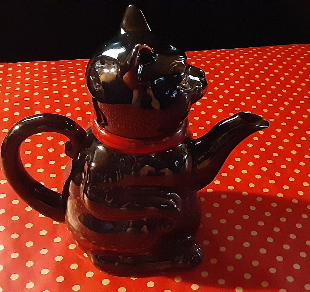 Vintage Black Cat Teapot Etsy