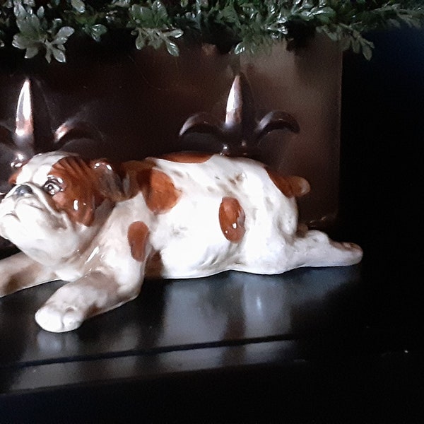 Vintage Ceramic Bulldog Laying Enesco 1960's