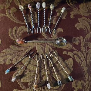 Vintage Appetizer Hors d&#39;oeuvres Cocktail Picks (13 pcs) Silver Wrapped Gemstone Charcuterie Picks Martini Garnish Vintage Barware Utensils