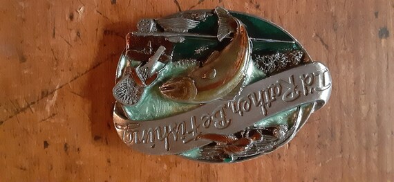 Vintage 1985 Belt Buckle Fishing Belt Buckle Sisk… - image 4