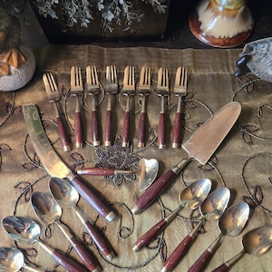 Vtg Demitasse Buffet Flatware Entertaining Dessert Tableware  MCM James Jewelers Made in Thailand Boxed Svc for (8) 2-pc Settings + 3 Svg Pc