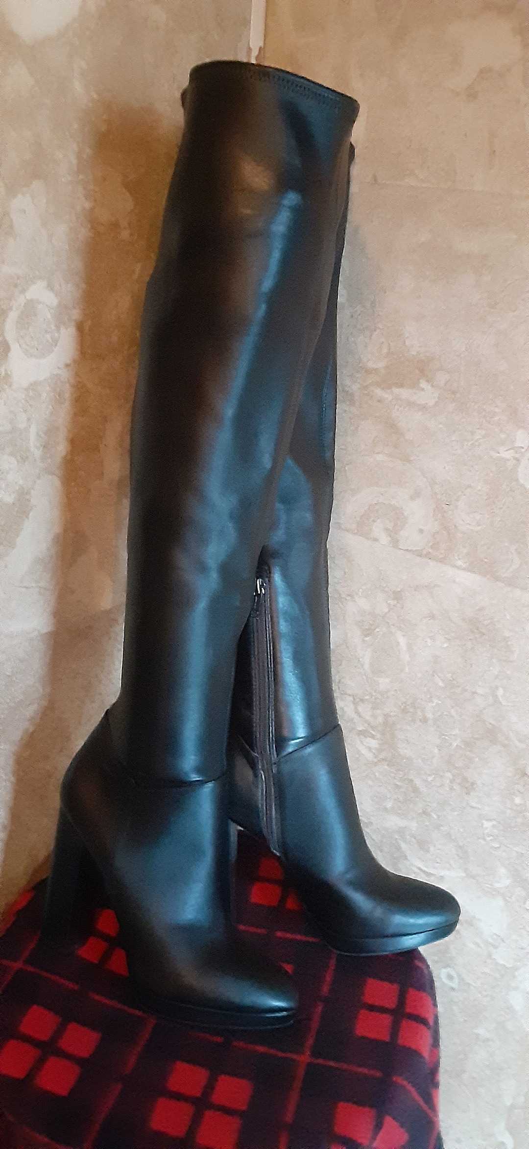 Tall, Black, Over-the-knee Boots, Platform, Zip, Stretch, Size 9.5 ...
