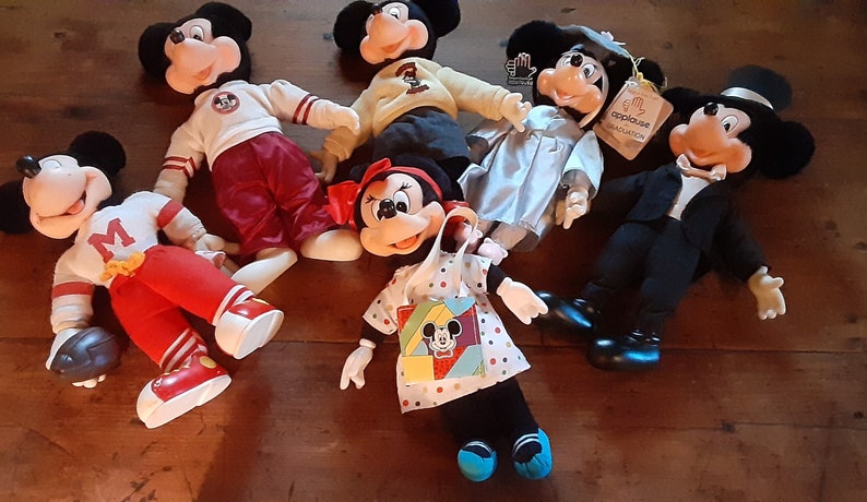 Vintage Applåder Musse och Mimmi Pigg Plyschdockor - 1986 Examensset med 6 bild 10