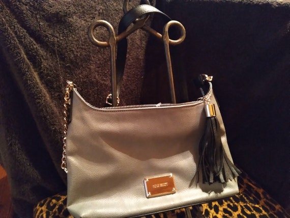 Vintage Nine West Gray & Black Leather Women's Bag - image 3