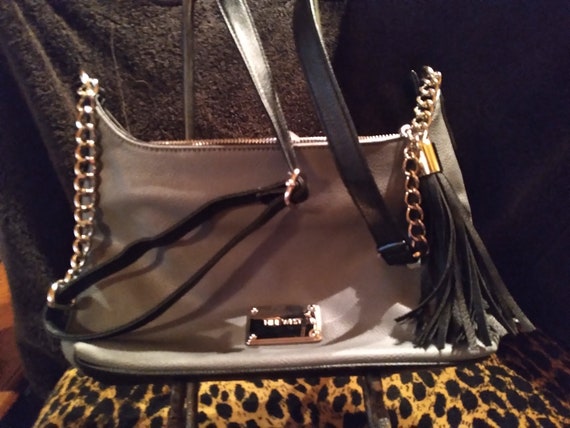 Vintage Nine West Gray & Black Leather Women's Bag - image 4