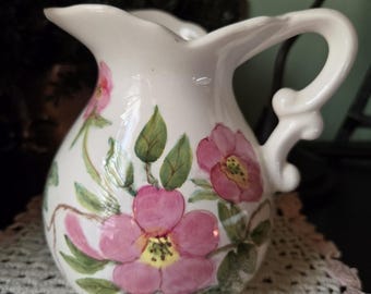 Hand Painted Vintage Floral Ceramic Creamer Pitcher Signed Ceramic Vases Fine Art Ceramics Farmhouse Boho Cottage Victorian Romantic