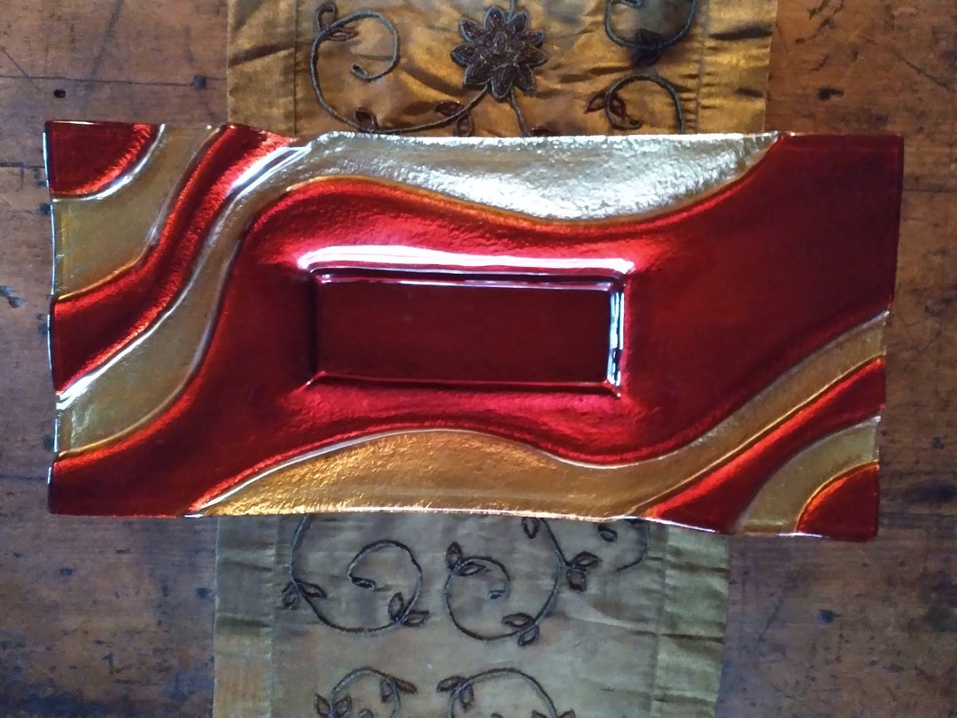 Stunning Huge Fused Glass Art Glass Tray Bowl Coffee Table Art Glass