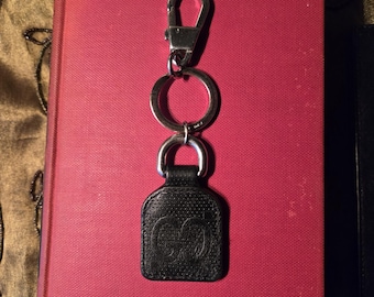 Portachiavi vintage Gucci in pelle nera con clip per bagaglio, portachiavi in pelle di marca, accessori da donna, portafogli, portamonete, ciondolo