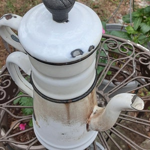 Vintage Enamelware French Individual Stove Top Percolator/Coffee Pot 9 Inch/3-PieceEnamelware Teapot French Coffee Pot