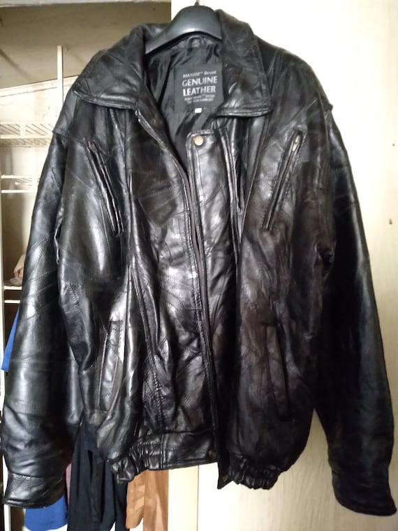 Men's Large Maxam Black Leather Jacket - Italian M