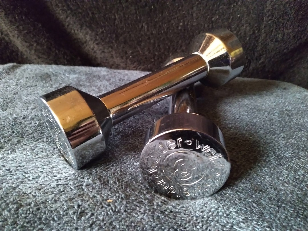 2 Weider 3 Lb. Dumbbells Weights Chrome Finish / 2 Bollinger 5 Lb