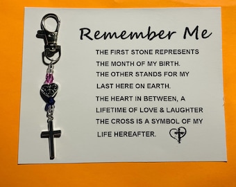 Remember me BIRTHSTONE KEYCHAIN/ ornament! Customized to your personalized liking  cross option