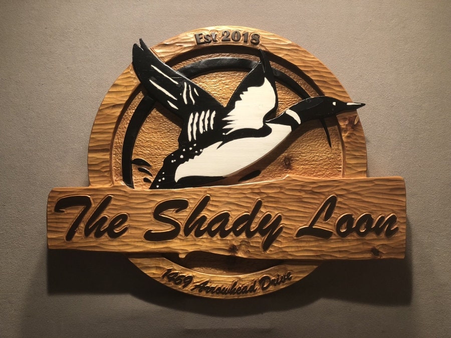 CUSTOM CARVED SIGNS, wood signs, wooden signs, cabin signs, cottage signs, loon signs, duck signs, hunting signs, carved wood signs