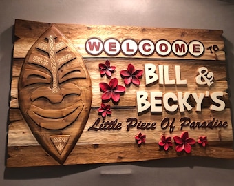 Custom carved Tiki bar signs - Tiki carving, bar signs, pub signs, tavern signs.