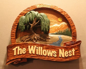 USTOM WOODEN SIGN | rustic wood sign | hand carved sign | hand made signs | willow tree sign | cabin sign | cottage sign | personalized sign