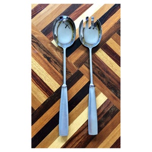 Vintage Midcentury Modern Capri Italy Stainless Salad Serving Fork Spoon Utensil Set with Storage Bag