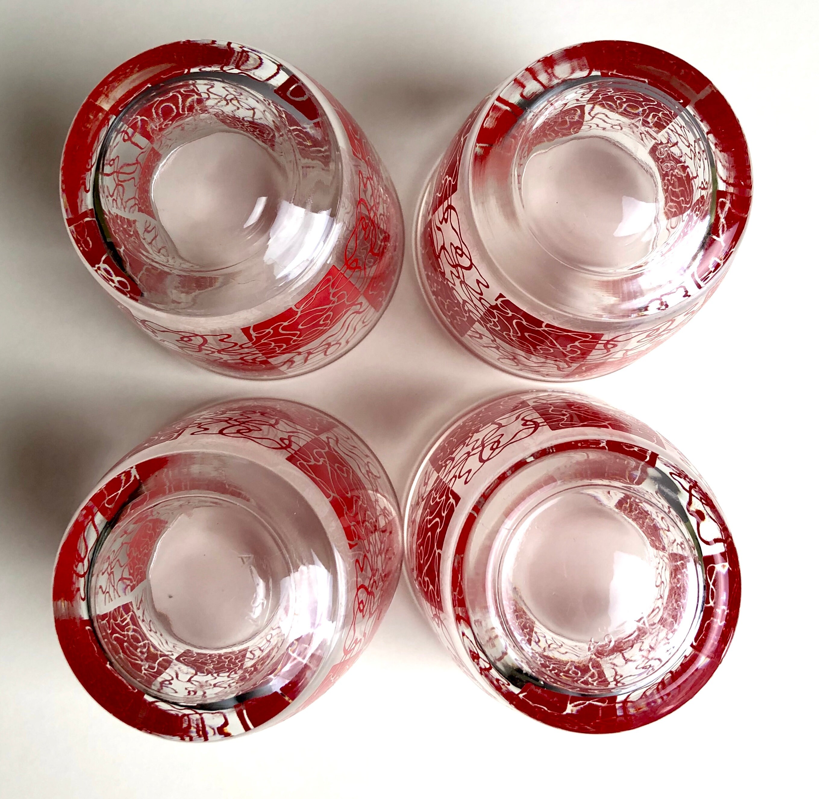 Vintage Hazel Atlas Sour Cream Jar Glasses Red Squiggle Square Etsy