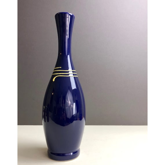 Vintage Royal Haeger Pottery Vase Blue With Yellow Accents Etsy