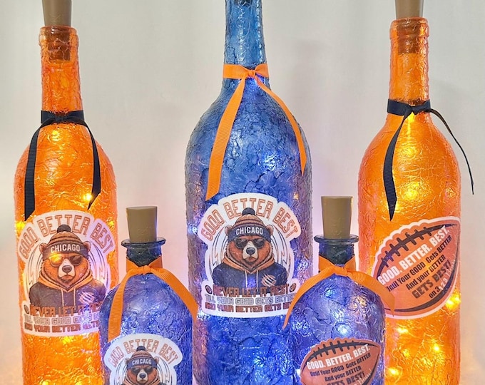 Bears Good Better Best Locker Room Chant | Lighted Wine Bottle Bears Bar Lamp | Chicago Bears Fan Gift Light Up Bottles