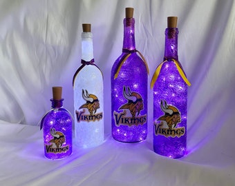 Minnesota Vikings lights. Minnesota Vikings light up bottles. Minnesota Vikings lighted bottles. Minnesota Vikings man cave