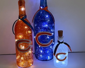 Chicago Bears lights. Chicago Bears lighted bottles. Chicago Bears lightup bottles. Bears man cave