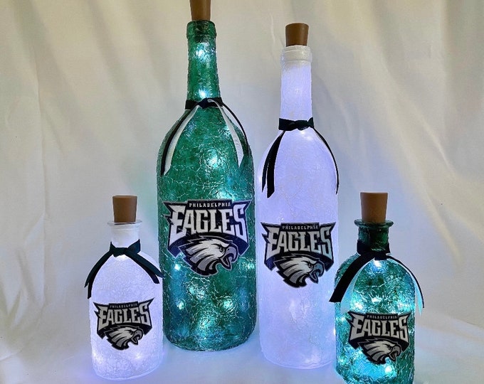 Featured listing image: Philadelphia Eagles Lighted Bottles. Philadelphia Eagles lightup bottles. Philadelphia Eagles Gift.