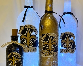New Orleans Saints Lights. New Orleans Saints Light up bottles. New Orleans Saints Wine bottles. Saints gift
