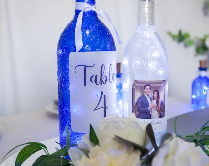 Centerpieces | Customized Wedding Decor | Unique Lighted Table Decorations | Rustic Accent Bottle Lights   | Reception Table Mood Lighting
