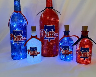 Philadelphia Phillies lighted bottles.  Philadelphia Phillies gift.  Philadelphia Phillies lightup bottles.