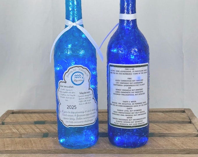 Astrology Lighted Bottles | Aquarius Zodiac Home Accent Decor | Horoscope Illuminated Bottle | Aquarius Star Sign Lighting | Astrology Gift