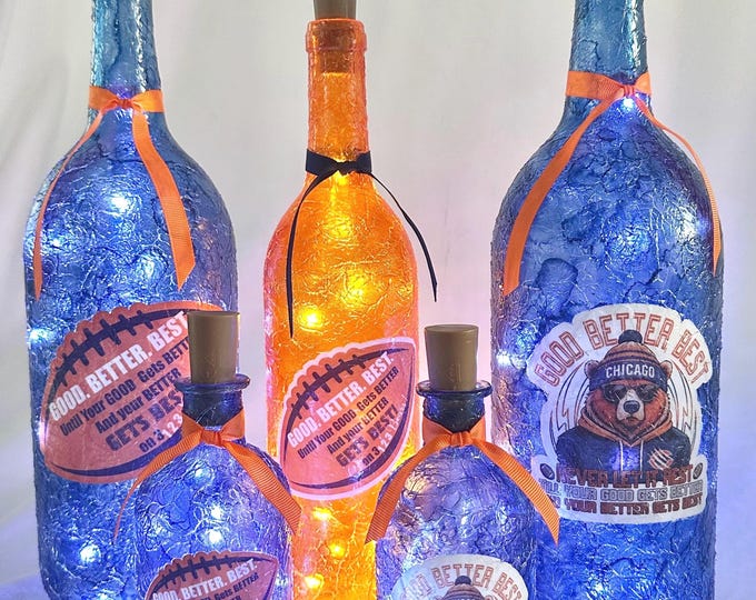 Bears Good Better Best Locker Room Chant | Lighted Wine Bottle Bears Bar Lamp | Chicago Bears Fan Gift Light Up Bottles