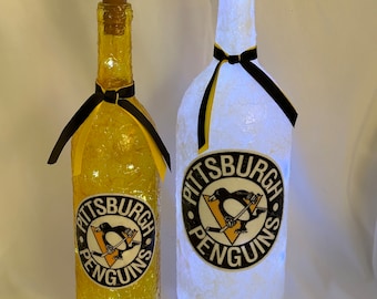 Pittsburgh Penguins lighted bottles. Pittsburgh Penguins gifts  Pittsburgh Penguins Light up bottles.