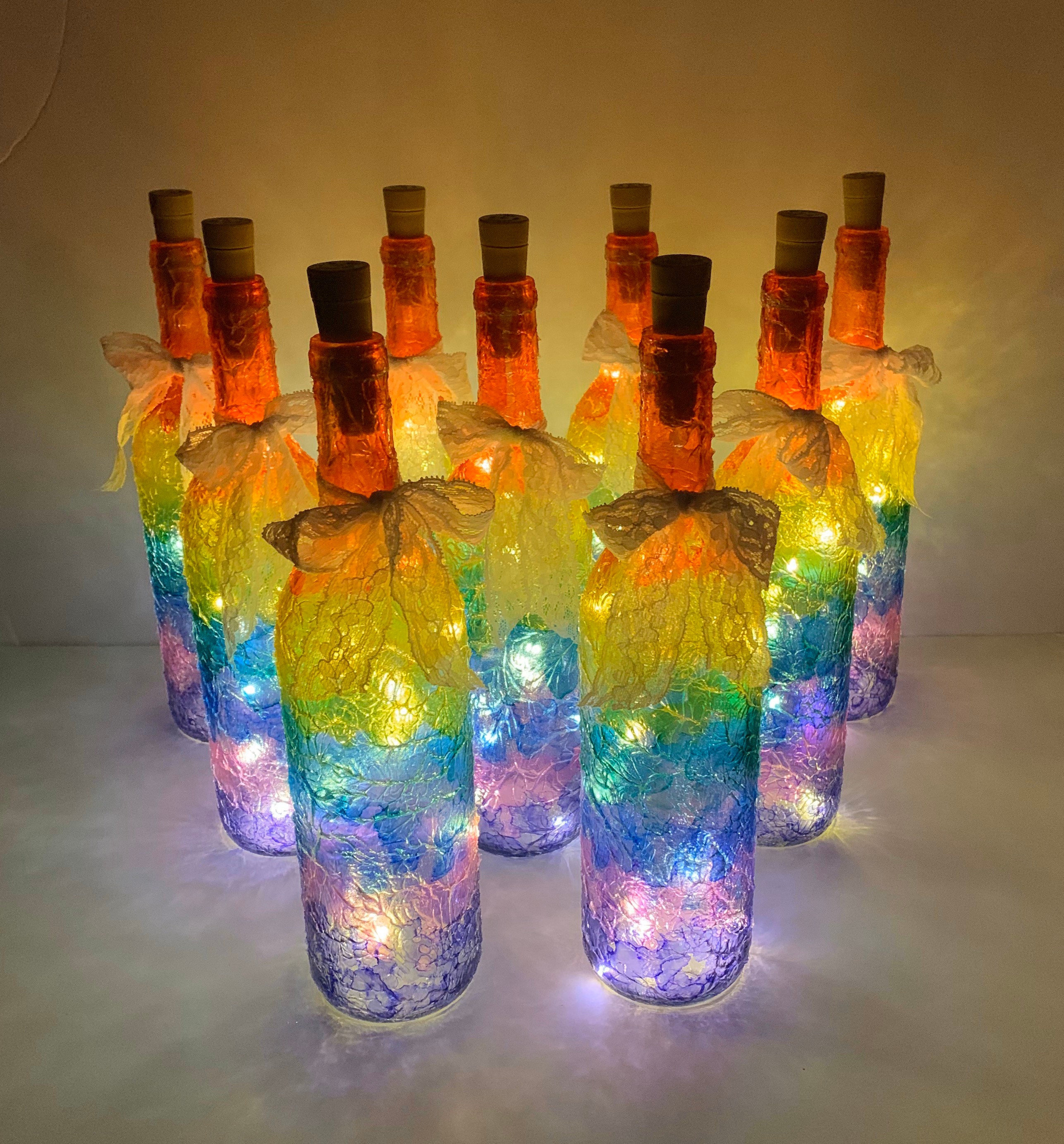Rainbow lighted bottles Etsy