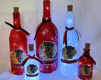 Chicago Blackhawks lighted bottles. Chicago Blackhawks Light up bottles. Chicago Blackhawks Gift.