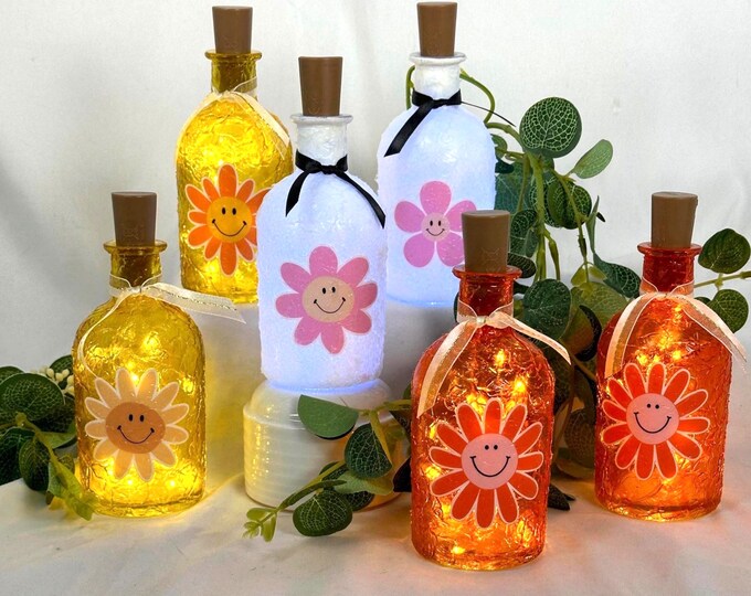 Cheerful Smiley Face Decoration | Smile Home Accent |  Cheer up Gift | Cute Bottle w/ Fairy Lights | Whimsical Ambient Lighting | Boho Lamp