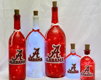 Alabama light up bottles. Alabama Roll Tide lighted bottles. Alabama gift. Alabama wine bottle. Crimson Tide man cave