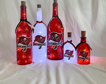 Tampa Bay Buccaneers lighted bottles. Tampa Bay Bucs light up bottles. Tampa Bay gift