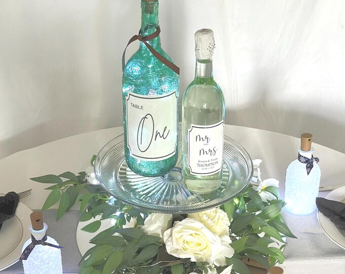Centerpieces | Customized Wedding Decor | Unique Lighted Table Decorations | Rustic Accent Bottle Lights   | Reception Table Mood Lighting