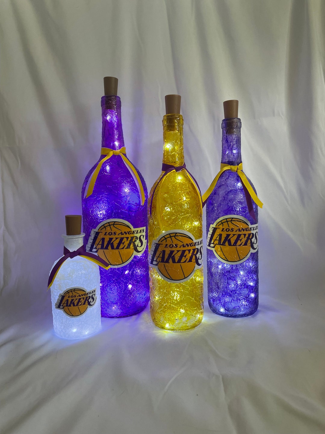 LA Lakers Lighted Bottles. Los Angelos Lakers Lighted Wine Bottles. LA