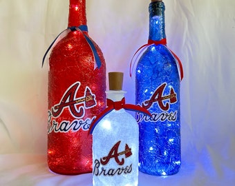 Atlanta Braves Lighted Bottles.  Atlanta Braves Lighted Wine Bottles. Atlanta Braves Light Up Bottles.  Atlanta Braves gift