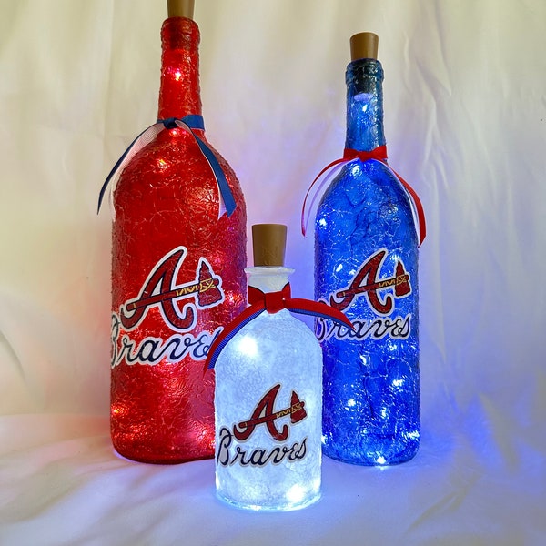 Atlanta Braves Lighted Bottles.  Atlanta Braves Lighted Wine Bottles. Atlanta Braves Light Up Bottles.  Atlanta Braves gift
