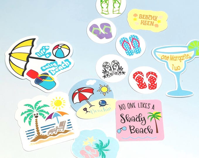 Beachin Themed Stickers | Life’s a Salty Beach Laptop Notebook Scrapbook | No Likes a Shady Beach | 1 - 12 pc. set | BUY any 3 GET 1 FREE