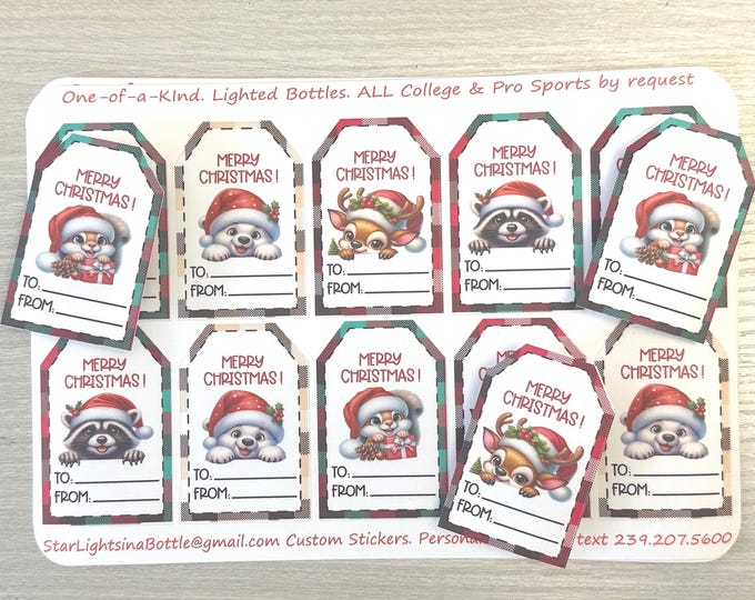 Merry Christmas Gift Tag To From Sticker Sheet of 10 | Personalization Optional