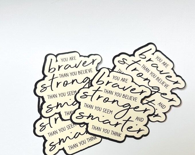 Inspirational stickers. Motivational. Brave. Strong. Smart. Wine bottles with fairy lights. Cheery sticker. Stronger Braver Smarter.
