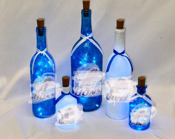 Detroit Lions lighted bottles with Authentic Decal - VIEW ALL PICS | Detroit Lions Accent Light | Lions Man Cave Decoration | Detroit Lions
