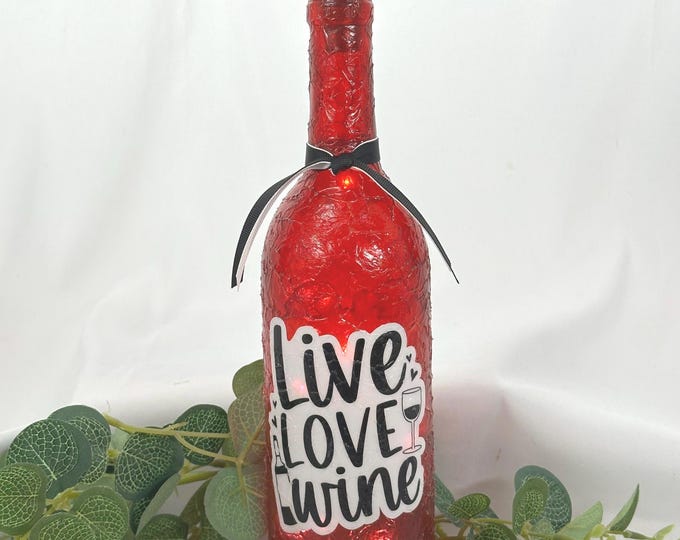 Wine lover gift “Live Love Wine” lightup bottles-Funny & sarcastic bottle wine saying. Unique wine gift-wine lover bottle with fairy lights